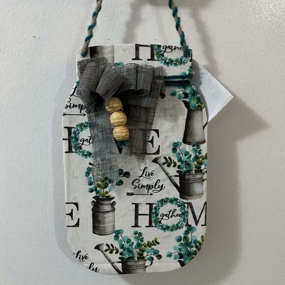 Mason Jar Hanging Wall Decor (Green home with brown beads) - Picture 3 of 5